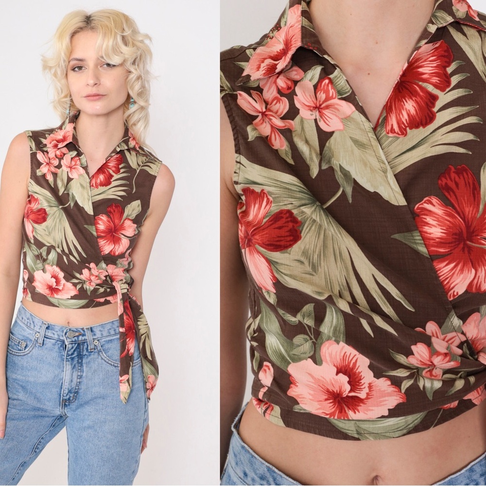Tommy Bahama Stretch Silk Floral Sleeveless Wrap Top